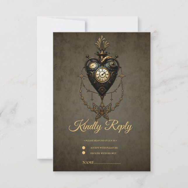 Steampunk heart,  RSVP card (Front)