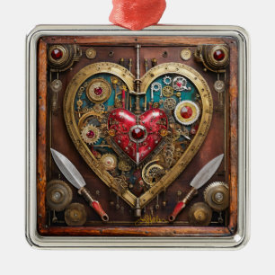 Steampunk Heart Rubies And Daggers For Warriors  Metal Tree Decoration