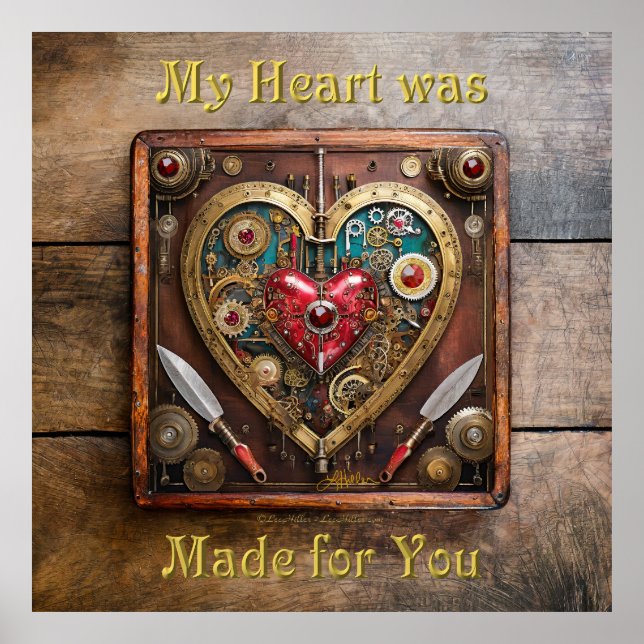 Steampunk Heart Rubies And Daggers For Warriors  Poster (Front)