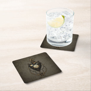 Steampunk heart, square paper coaster