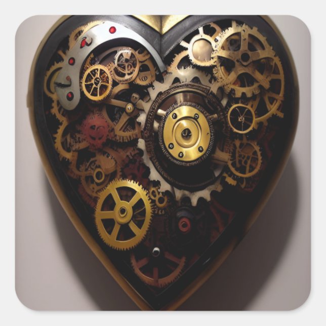 Steampunk Heart Square Sticker (Front)