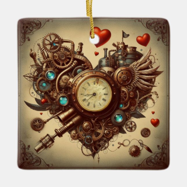 Steampunk heart/valentine's day  ceramic ornament (Front)