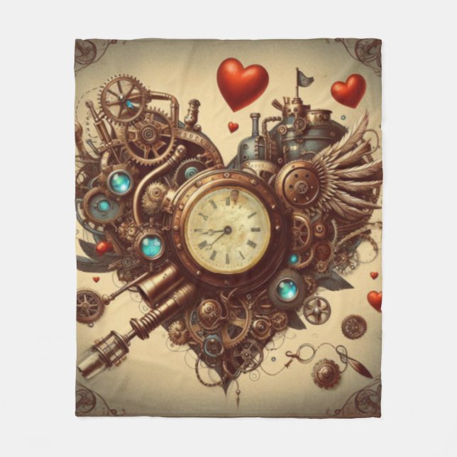 Steampunk heart/valentine's day  fleece blanket (Front)
