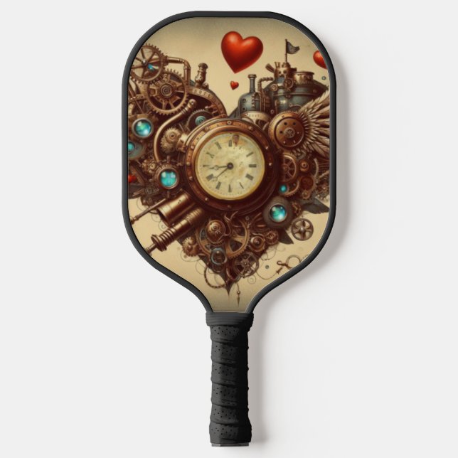 Steampunk heart/valentine's day  pickleball paddle (Front)