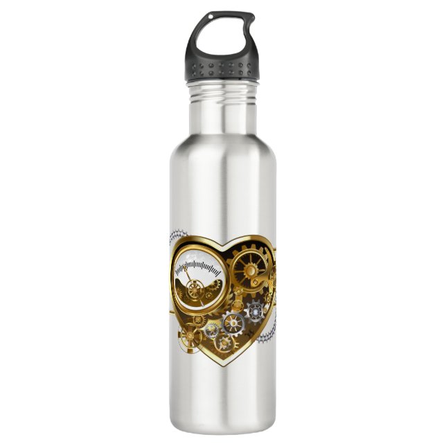Steampunk Heart with a Manometer 710 Ml Water Bottle (Front)