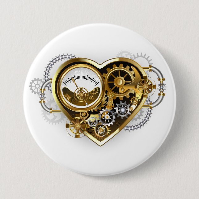 Steampunk Heart with a Manometer 7.5 Cm Round Badge (Front)