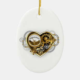 Steampunk Heart with a Manometer Ceramic Tree Decoration