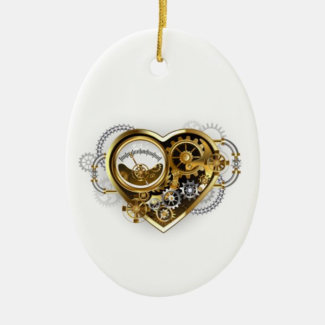 Steampunk Heart with a Manometer Ceramic Tree Decoration (Front)