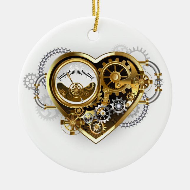Steampunk Heart with a Manometer Ceramic Tree Decoration (Front)