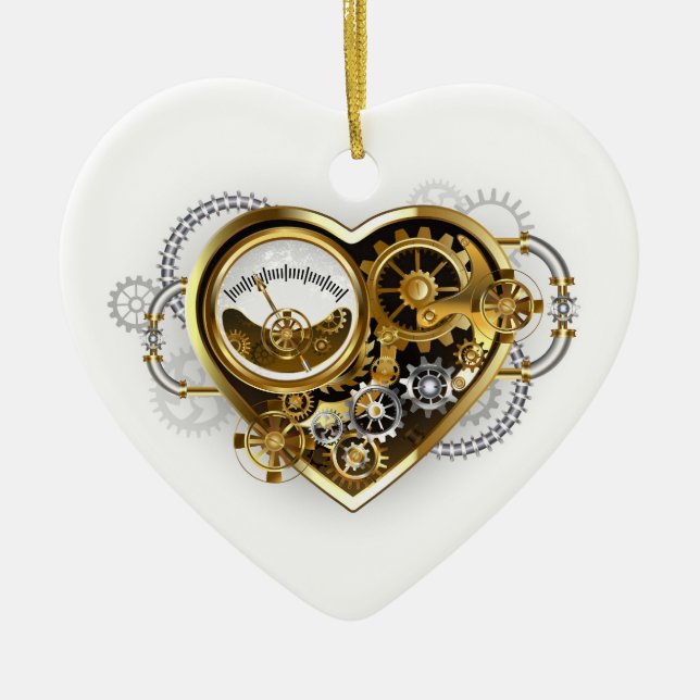 Steampunk Heart with a Manometer Ceramic Tree Decoration (Front)