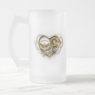 Steampunk Heart with a Manometer Frosted Glass Beer Mug