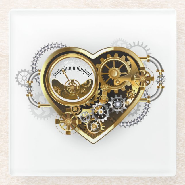 Steampunk Heart with a Manometer Glass Coaster (Front)