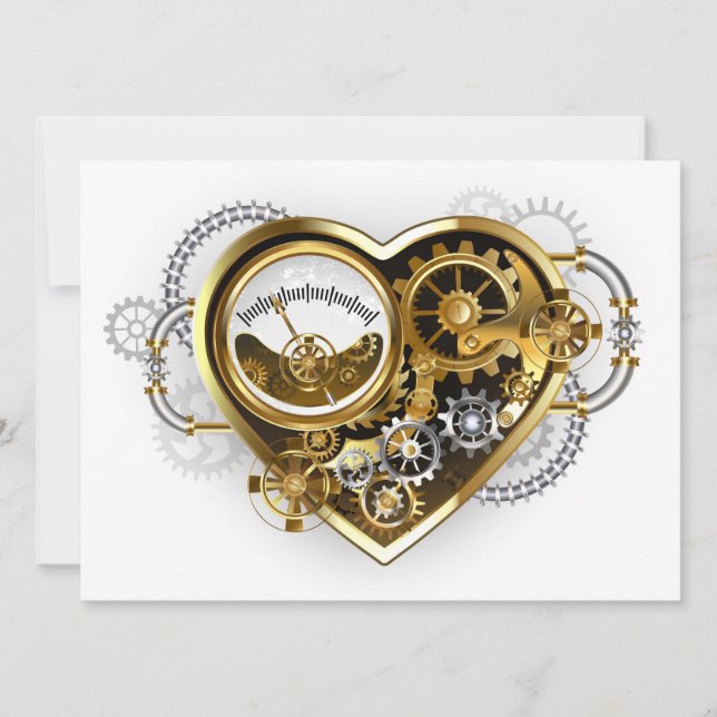 Steampunk Heart with a Manometer Invitation (Front)
