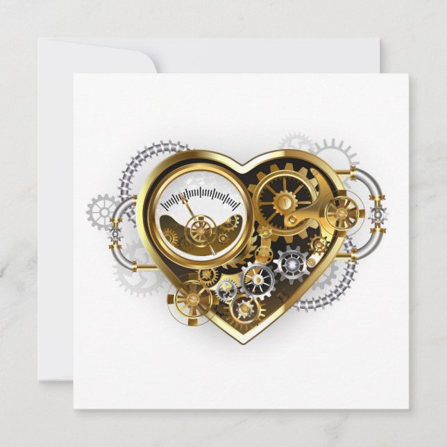 Steampunk Heart with a Manometer Invitation (Front)