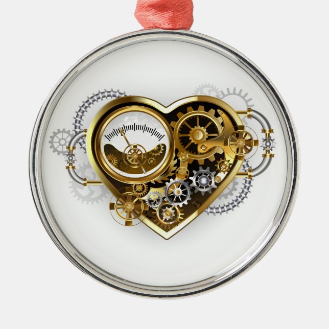 Steampunk Heart with a Manometer Metal Tree Decoration (Front)