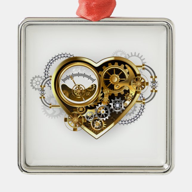 Steampunk Heart with a Manometer Metal Tree Decoration (Front)