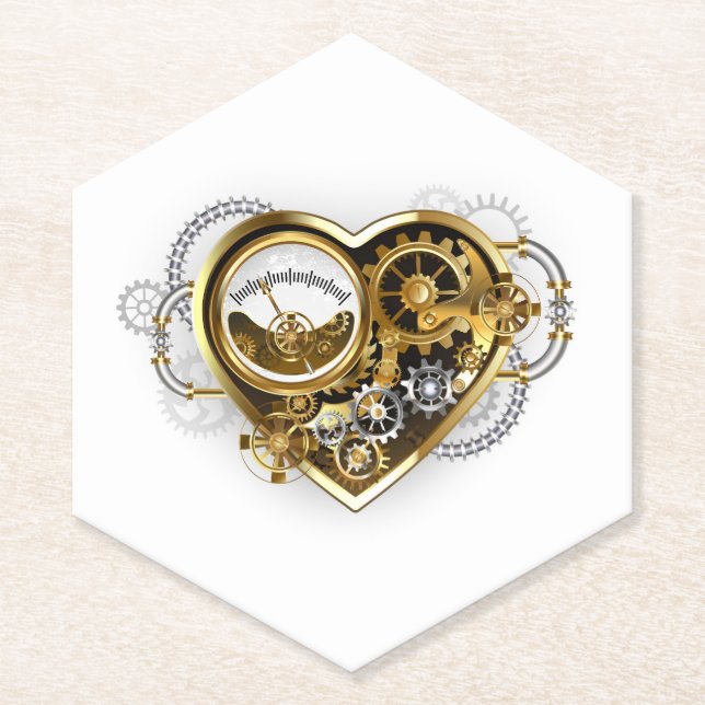 Steampunk Heart with a Manometer Paper Coaster (Front)