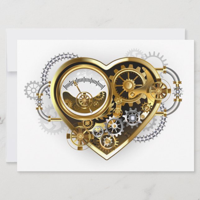 Steampunk Heart with a Manometer Save The Date (Front)