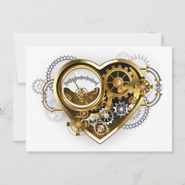 Steampunk Heart with a Manometer Save The Date (Front)