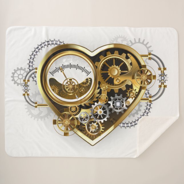 Steampunk Heart with a Manometer Sherpa Blanket (Front (Horizontal))