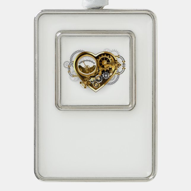 Steampunk Heart with a Manometer Silver Plated Framed Ornament (Front)