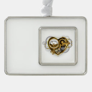 Steampunk Heart with a Manometer Silver Plated Framed Ornament