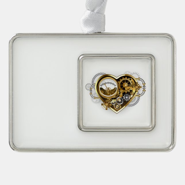 Steampunk Heart with a Manometer Silver Plated Framed Ornament (Front)