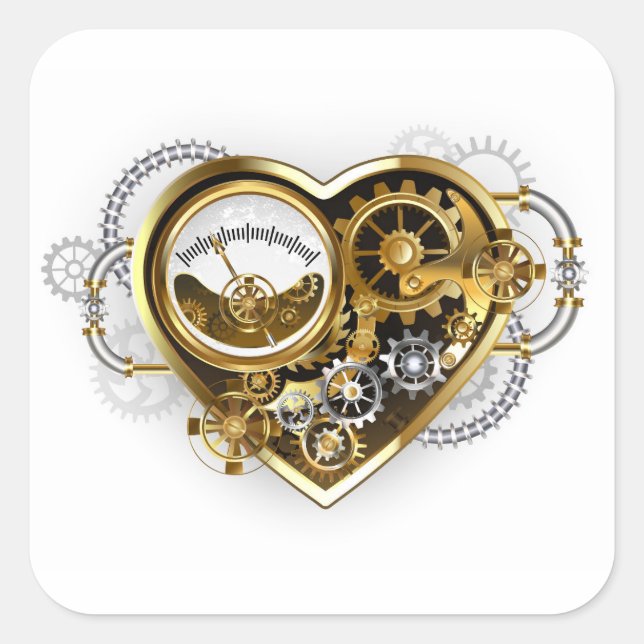 Steampunk Heart with a Manometer Square Sticker (Front)
