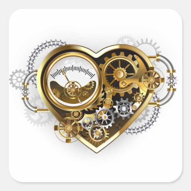 Steampunk Heart with a Manometer Square Sticker (Front)