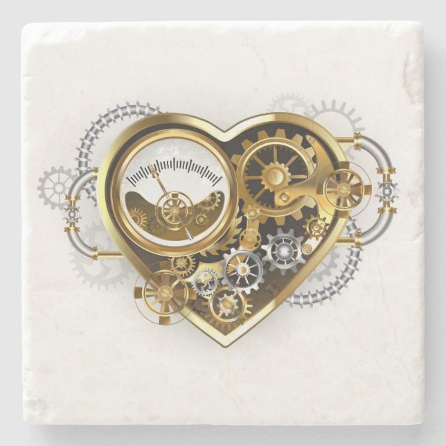 Steampunk Heart with a Manometer Stone Coaster (Front)
