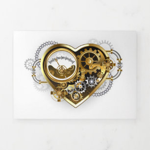 Steampunk Heart with a Manometer Tri-Fold Announcement
