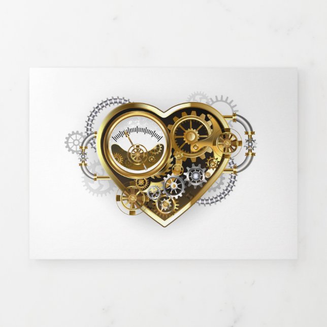 Steampunk Heart with a Manometer Tri-Fold Holiday Card (Cover)
