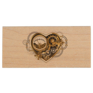 Steampunk Heart with a Manometer Wood USB Flash Drive