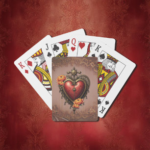Steampunk Heart with Flowers.  Playing Cards