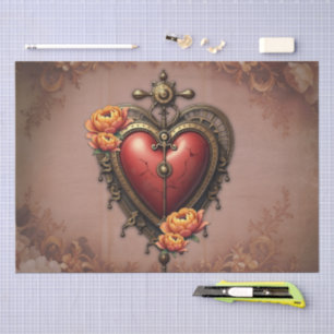 Steampunk Heart with Flowers. Tissue Paper