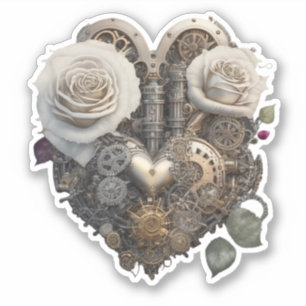 Steampunk Heart with White Roses