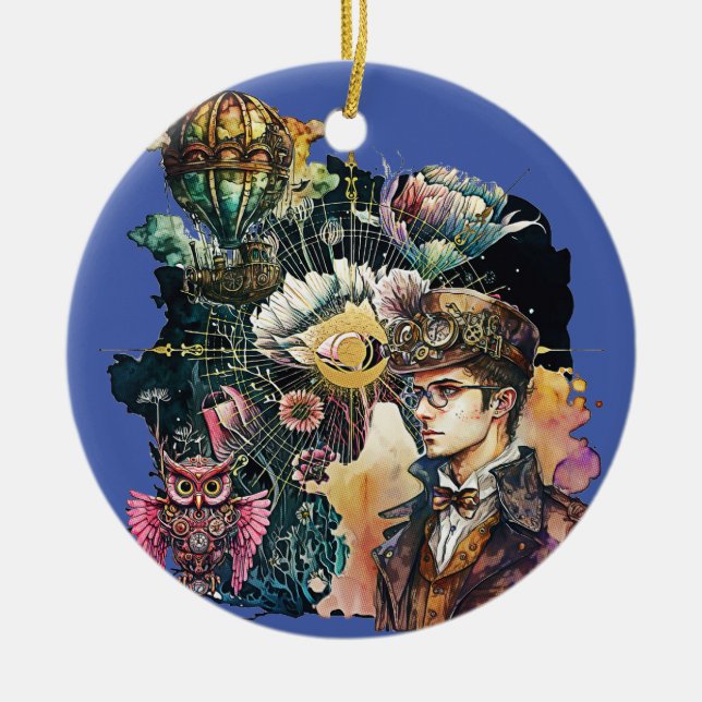 Steampunk Hero - A Collage Ceramic Tree Decoration (Front)