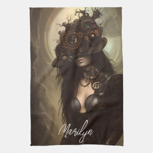 Steampunk Hide Your Eyes Original Artwork   Tea Towel (Vertical)