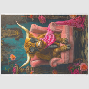 Steampunk Highland in Pink Armchair Decoupage  Tissue Paper