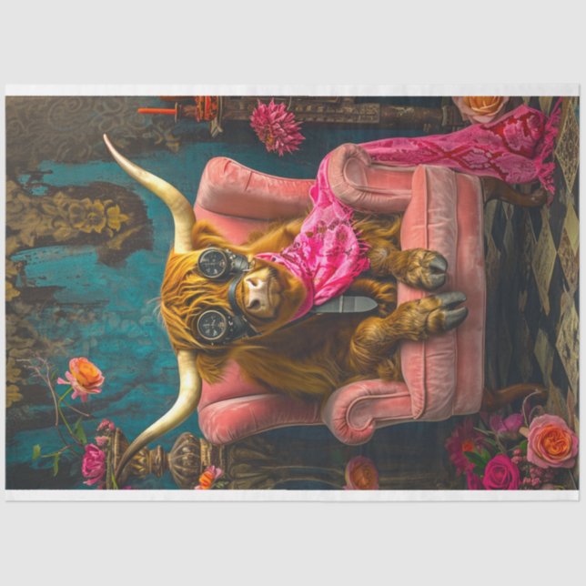 Steampunk Highland in Pink Armchair Decoupage  Tissue Paper (Front)