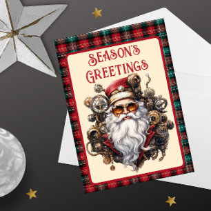 Steampunk Hipster Santa Holiday Card