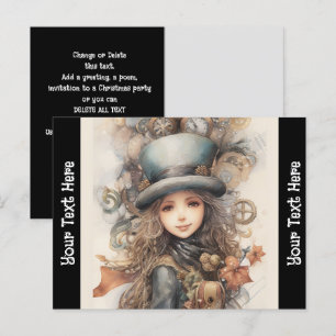 Steampunk Holiday Greeting Cute Dressed Lady Invitation Postcard