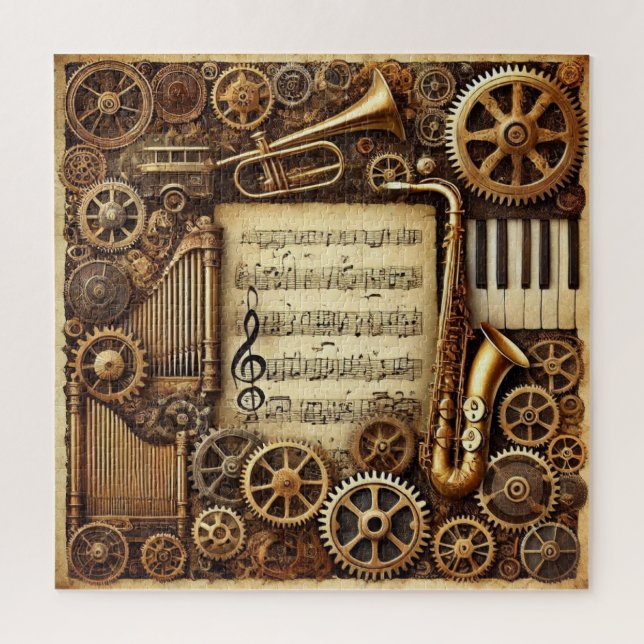 Steampunk Horns Gears Keyboard Sheet Music Jigsaw Puzzle (Vertical)