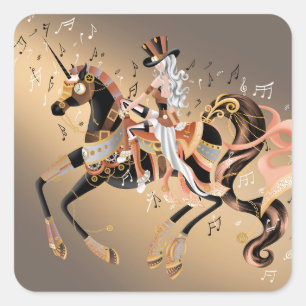 Steampunk horse and Lady Square Sticker