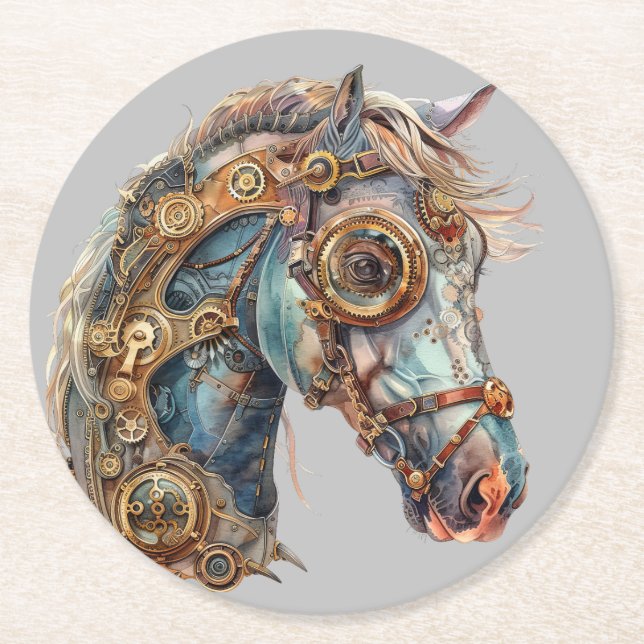 Steampunk horse coaster. round paper coaster (Front)