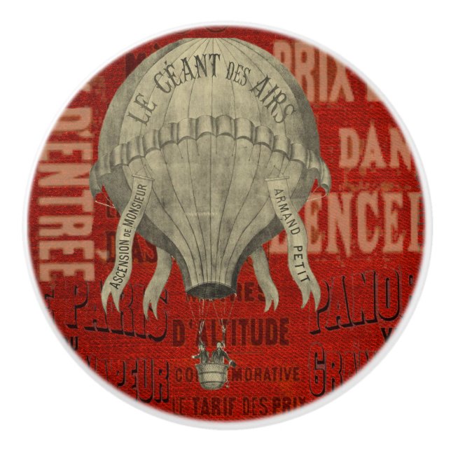 Steampunk Hot Air Ballon Ride Graphic Fonts Ceramic Knob (Front)