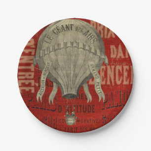 Steampunk Hot Air Ballon Ride Graphic Fonts in Red Paper Plate