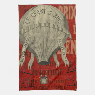 Steampunk Hot Air Ballon Ride Graphic Fonts in Red Tea Towel