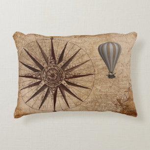 Steampunk Hot Air Balloon and Old Map Decorative Cushion