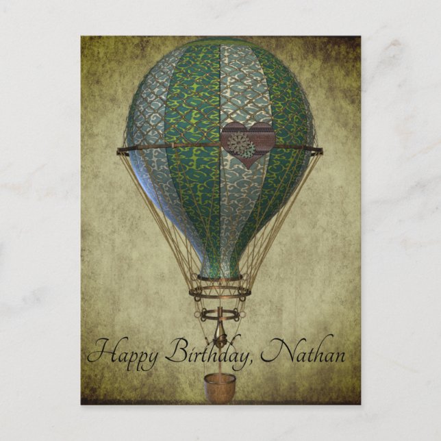 Steampunk Hot Air Balloon  Birthday Postcard (Front)